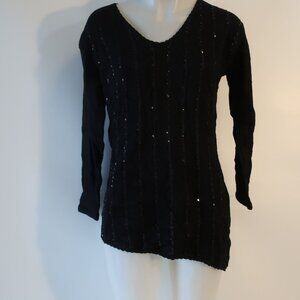 Womens Elaris Black Asymmetric Hem Sequined V-Neck Sweater M
